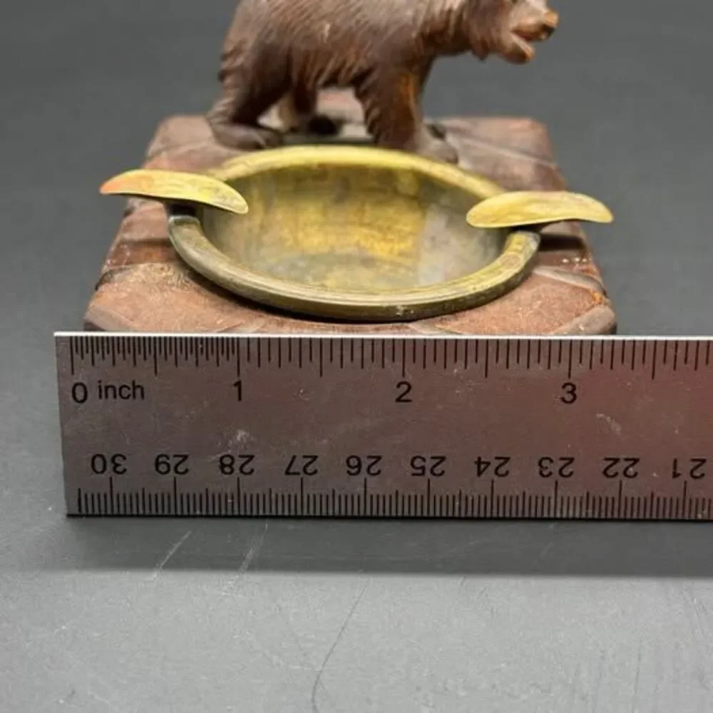 Antique 1920’s Hand-Carved Swiss Black Forest Bear Ashtray - Interlaken